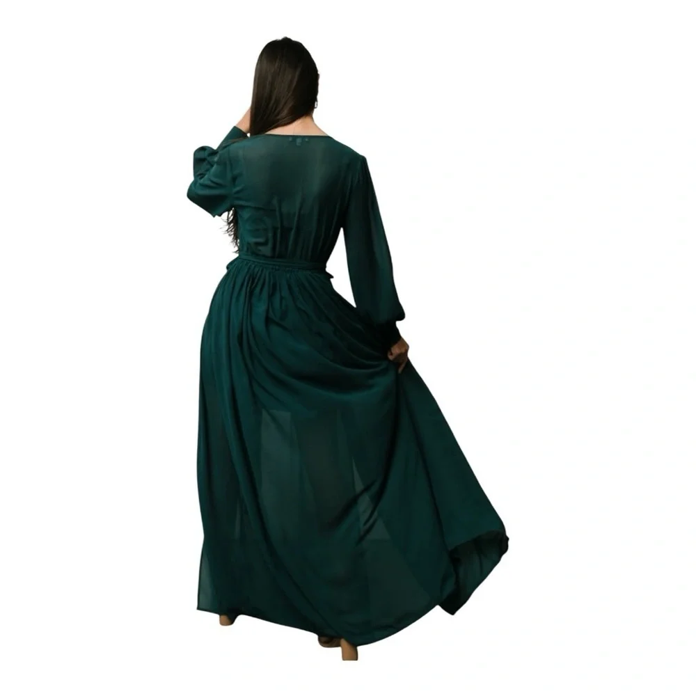 BALTIC BORN Celine Maxi Dress Hunter Green Size S Wedding Party Wrap Flowy Slits - Picture 4 of 15